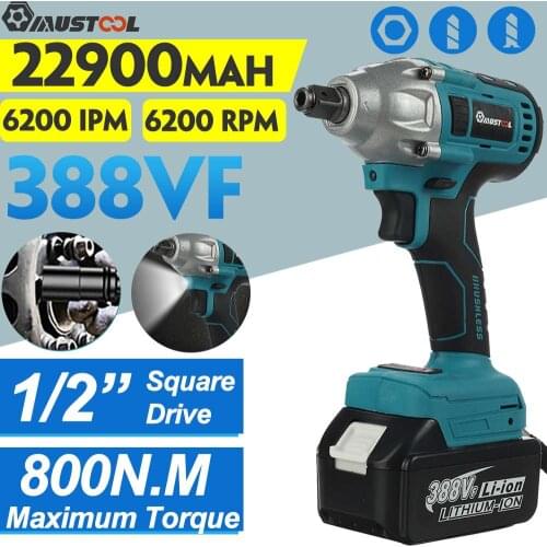 MUSTOOL 800N.m Brushless Cordless Electric Impact Wrench Screwdriver 1/2 Sokect Rechargeable Power Tools for Makita 18V Battery