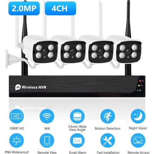 Security Camera System 4CH NVR+4pcs 1080P Waterproof Surveillance IP Cameras Night Vision Motion Alert Tuya APP Remote Access