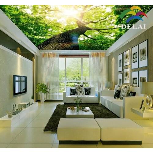 T-1611 Big Tree with huge trunk printing ceiling film sunlight through tree construction material for ceiling decoration