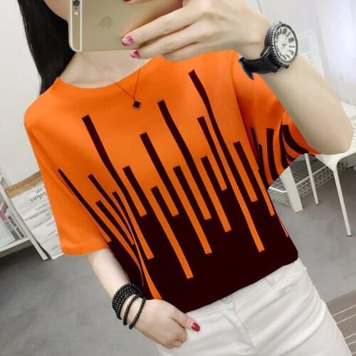 Thin Knitted T Shirt Women Clothes 2021 Spring Summer Korean Print Half Sleeve Tees Tops Casual T-Shirt Female Shirt Femme Y368