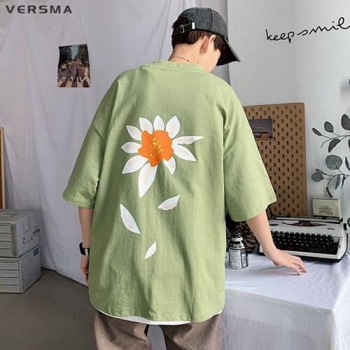 VERSMA Korean Ulzzang Harajuku 100 Cotton Women Men T-shirt Summer Vintage Clothing Flower Print Oversized T Shirt Men Plus Size