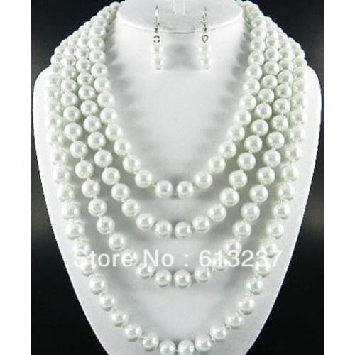 High quality 8mm round beads white shell simulated-pearl long chains rope necklace women bride weddings party gift 90inch MY5193