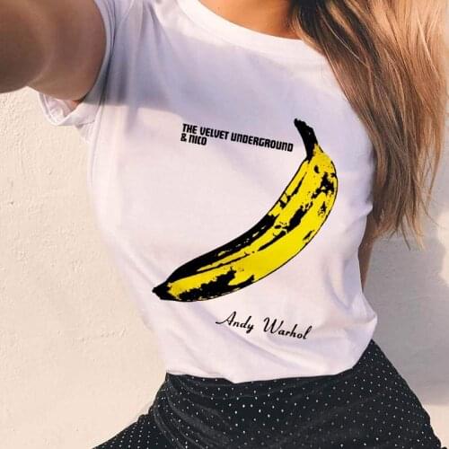 Short Sleeve t shirt Harajuku Summer Hipster T shirt women 2021 New Lady Tshirt Banana print Fun White Round Neck Tshirt
