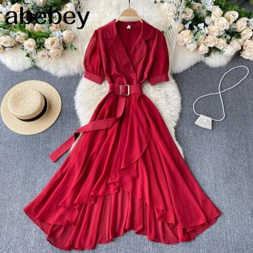Women Chic Irregular Dress Korean Fashion Elegant Solid A-line Dress Summer Casual Streetwear Midi Long Dress