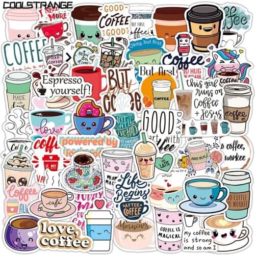 10/30/50Pcs Coffee Cup Cartoon Sticker Suitable For Desktop Computer Printer Mobile Phone Guitar Pencil Case Wallet Gift Decal
