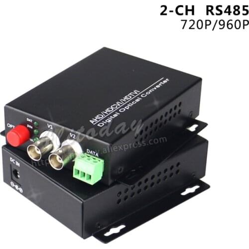 2 CH coaxial HD720P 960P video AHD CVI TVI optical converter AHD optical terminal with reverse RS485 data