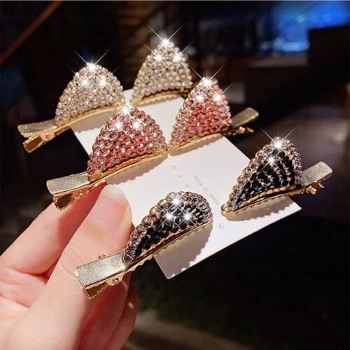 2Pcs/Set Cat Ears Hair Clip For Baby Girl Cute Crystal Womens Glitter Hairpins Hair Accessories 2021 Side Clip