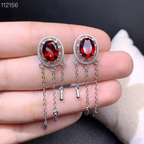 20 years of new design. Natural pomegranate earrings for women. Atmospheric fashion. 925 pure silver. Contains the certificate