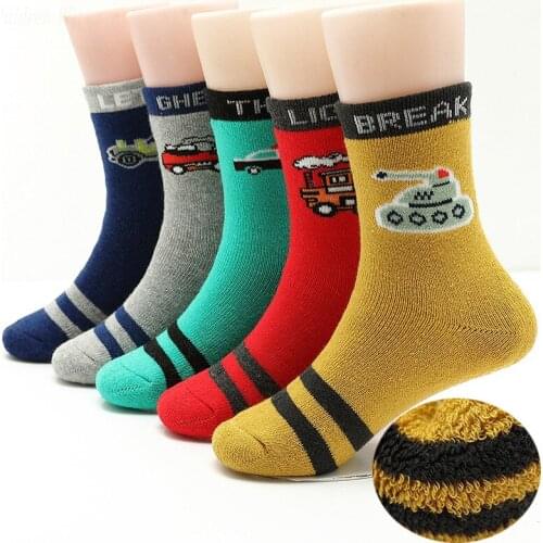 5 Pairs/Lot 2019 New Winter Boys Socks Plus Velvet Thick Cotton Children Socks 3-15 Year Kids Socks For Boys