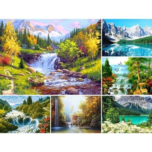 DIY 5D Diamond Painting Waterfall Mountain Landscape Kit Full Drill Embroidery Mosaic Art Picture of Rhinestones Home Decor Sale
