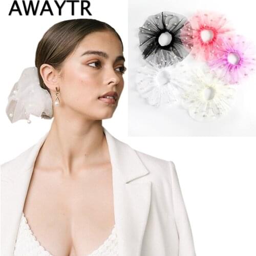 AWAYTR Korea Lace Pearls Scrunchies Peal Hair Tie Rubber Elastic Hair bands Hair Rope Ponytail Holder Headwear W omen Hair Acces