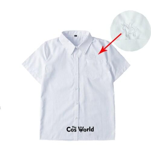 XS-5XL Mens Summer V-neck Alicorn Short Sleeve White Shirt Tops Blouses For JK School Uniform Student Clothes