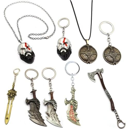 Game God Of War Keychain Kratos Guardian Shield Ice Axe Key Ring Link Chain Pendant Men Car Bag llavero Chaveiro Porte Clef Hot