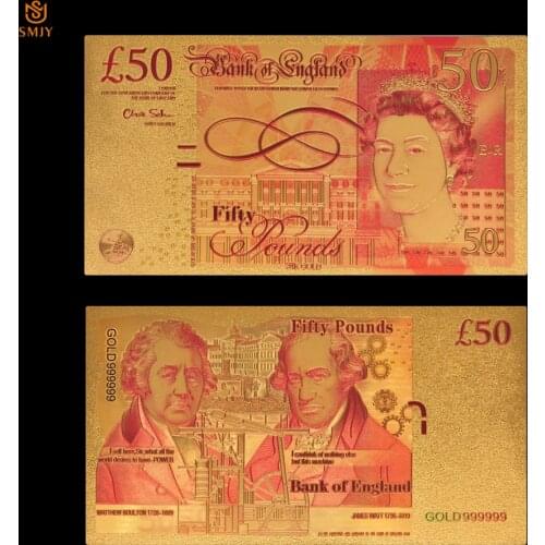 Euro Currency Paper British Gold Banknotes 50 Pound Gold Foil Paper Money Collection Value