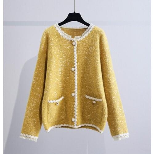 Fleece Knitted Women Sweater Cardigan Winter New 2021 O-Neck Long-Sleeved Pocket Elegant Office Lady Outwear Coats Tops