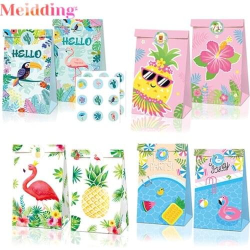 Hawaii Party Gifts Candy Bags Baby Shower Flamingo Packaging Bags Beach Party Pineapple Paper Gifts Bags Hawaiian Decorations