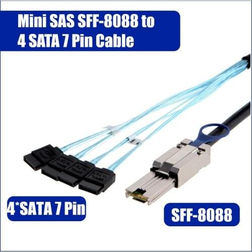 0.5/1/2M MINI SAS SATA Server Cable External Mini SAS 26Pin SFF-8088 to 4 x SATA Hard Drive Cord Data Transmission Line
