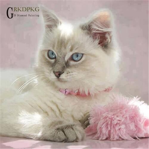 White cat paintin 5D diy diamond painting full square diamond embroidery Cross stitch pictures of rhinestones Wedding decoration