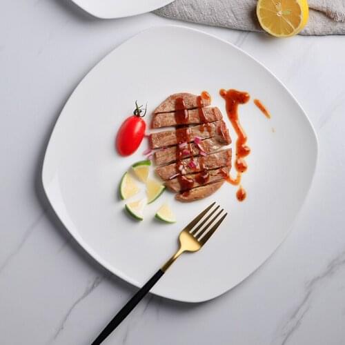European-style western plate steak plate pure white simple square plate flat plate shallow plate plate cake plate dessert plate