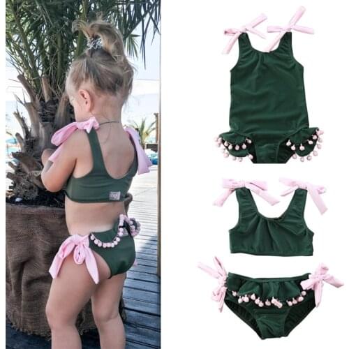 Citgeett Summer Green Toddler Kids Baby Girl Bikini Set Swimwear Swimsuit Beachwear Bathing Suit Bodysuit Set Sleeveless Fashion