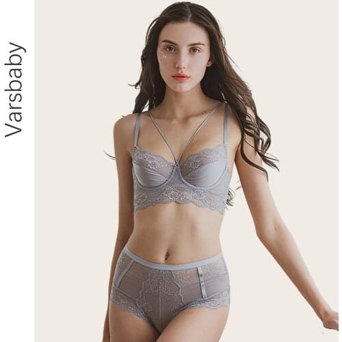 Varsbaby Classic Bandage Pink Bra Set Lingerie Push Up Brassiere Lace Underwear Set Sexy High-Waist Panties For Women underwear