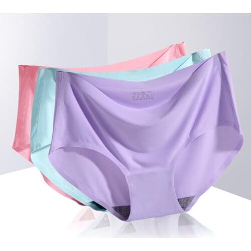 Summer breasthable Panty Thongs Seamless Cotton soft Girl Ice Silk briefs big size Sexy Lingerie Ice Silk Underwear briefs S-2XL