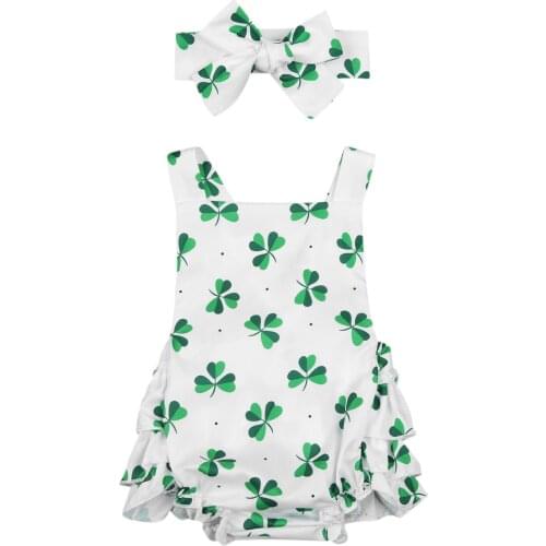 Baby Summer Clothing Girls Jumpsuits Outfits Cute Cartoon Print Sleeveless Ruffle Romper with Headband Holiday Set