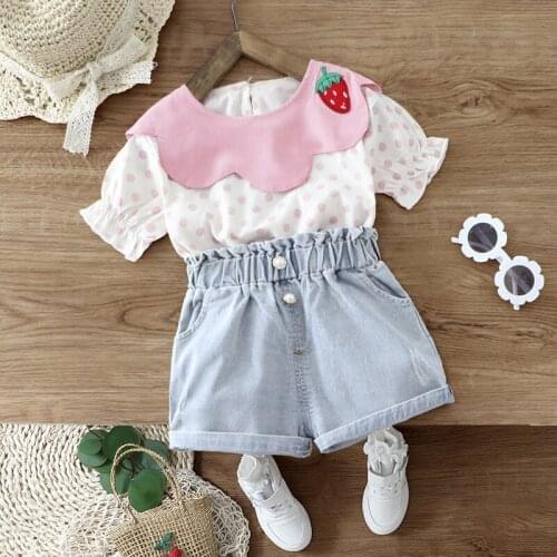 Newborn Baby Girls summer clothes outfits sets polka dot T-shirt + high waist denim shorts suit for baby girls clothing sets