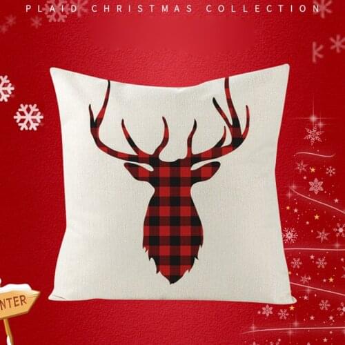 Linen Cushion Cover Plaid Home Decoration Christmas Santa Cruz on the Sofa Pillow Case 45x45 Livingroom Nordic Autumn Housewares