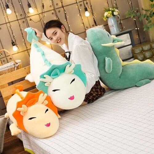 Little White Dragon Long Pillow Hugs Cute Dragon Plush Toy Soft Cartoon Three Colors Dinosaur Stuffed Toys Sleeping Cushion Gift