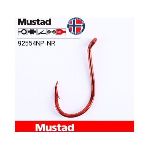 Mustad Fishing Hooks 92554NP-NR Olecranon Red Barbed Fishhook Lures Holder Sea Fishing Tackle Pesca Single Hook