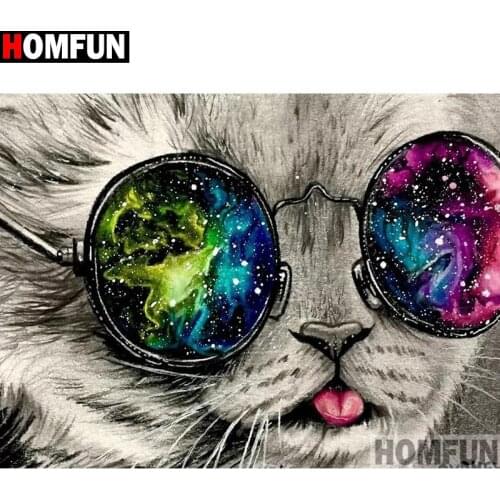 HOMFUN Full Square/Round Drill 5D DIY Diamond Painting "Animal cat" Ermboidery Cross Stitch 5D Home Decor Gift A15331