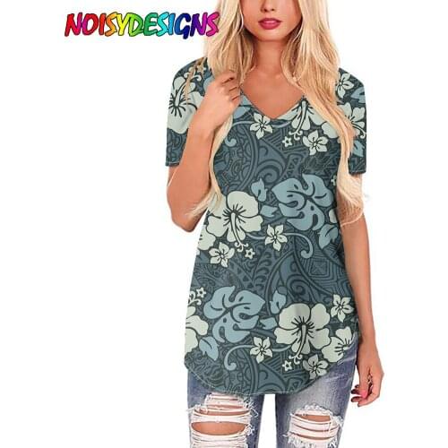 NOISYDESIGNS Women Casual Oversized T Shirt Hibiscus Flowers With Tribal Female Tops Tee Short Sleeve Fashion T-Shirt For Girl