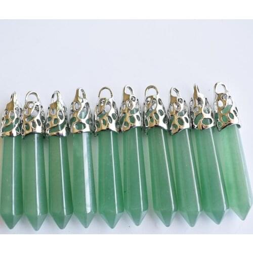 Wholesale 10pcs/lot Fashion good quality natural Green Aventurine Hexagonal pillar charms pendants 12x50mm for jewelry making