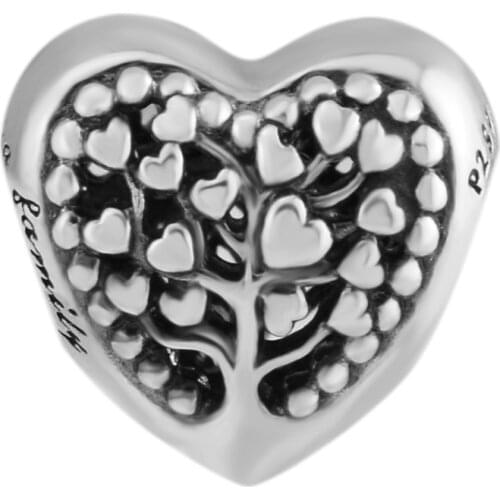 Authentic 925 Sterling Silver Charm Family Tree Heart Beads Fits Original Pandora Charms Bracelet DIY Jewelry Making Berloque