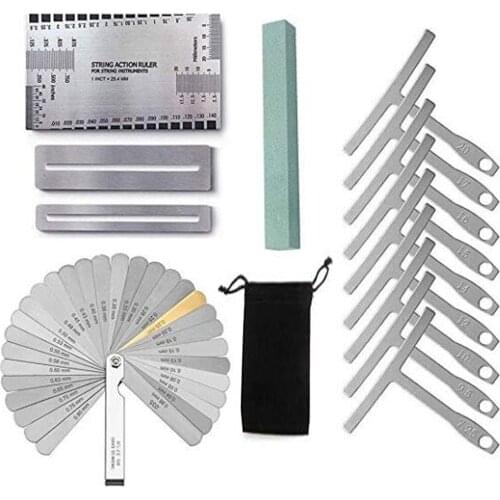 Professional Guitar Tool Kit String Action Ruler Curve Ruler Clearance Ruler Stone Pin Silk Gasket Velvet Bag for Guitar Bass