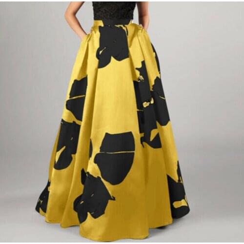 Dropshipping!! High Waist Flower Printed Women Skirt Bohemian Elastic Waist Floor-Length Long Skirt Streetwear