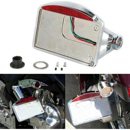 Motorcycle License Plate Frame with LED Tail Light Horizontal Side Mount Bracket Holder For Harley Fatboy Softail Bobber Chopper