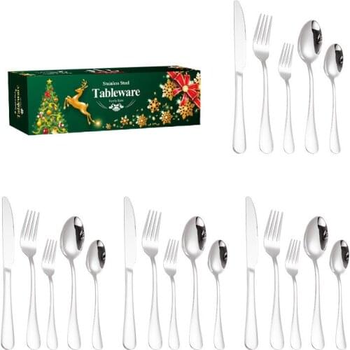Christmas Present Christmas tableware 20 PCS Black Tableware Stainless Steel Cutlery Set Forks Knives Spoons Kitchen Dinner Set