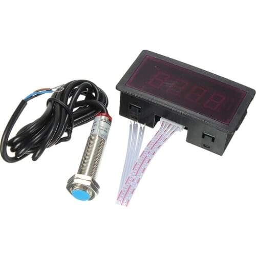 NPN Hall Proximity Switch Sensor + Electronic Red LED Tachometer 4 Digital Display Tachometer RPM Speed Meter With Magnetic