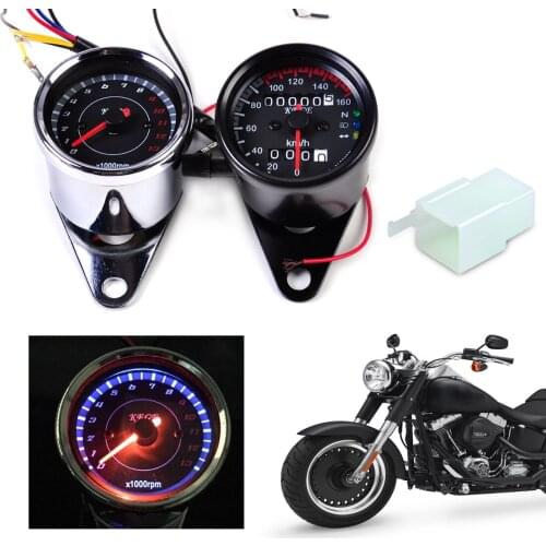 Universal Motorcycle LED Tachometer + Odometer Speedometer Gauge with Indicator Light Kit Reset Switch for Harley Bobber
