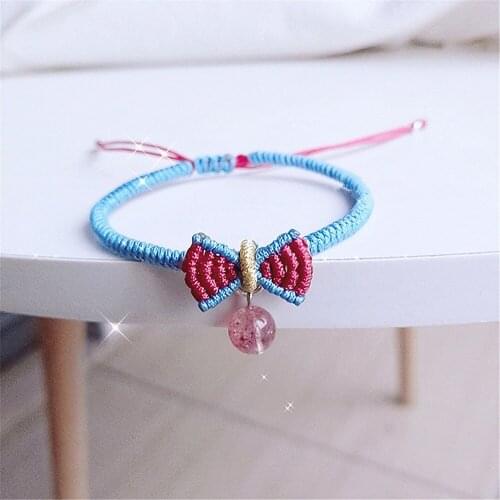 Rope Woven Bracelet Handmade Jewelry Princess Bowknot Parent-child Bracelet For Women Kids Natural Stone Beads 925 Silver Charm