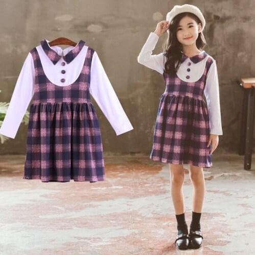 2021 Elegant Girls Casual Long Sleeve Plaid Shirt Dress Fashion Teenager Blouse Dresses 4 5 6 7 8 9 10 11 12 13 Years