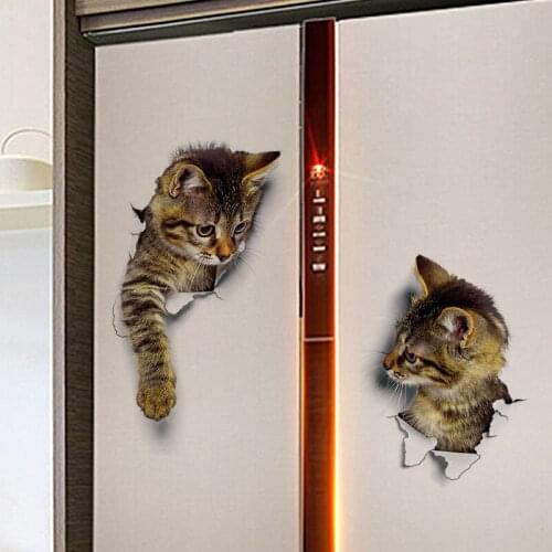 3D Home Cats Wall Sticker Stickers Room Hole View Vivid Bathroom For Home Decoration Animals Decals Art Sticker Decoration