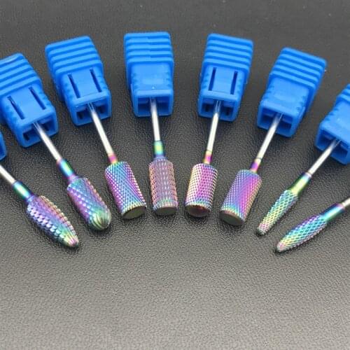 8 Type Rainbow Nano Coating Tungsten Carbide Burs Nail Drill Bits For Electric Manicure Nail Art Accessories Tools Dental Burs