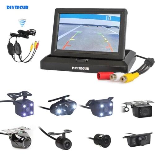 DIYSECUR Wireless 5" Foldabel Car Monitor Night Vision Backup Reverse Camera Car Rear View Camera