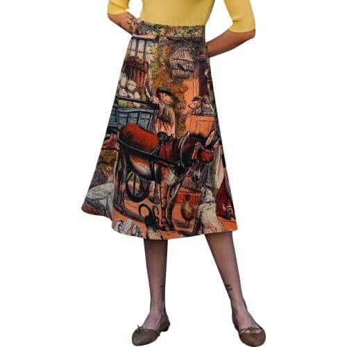 【Biutefou】Original Design 2021 Spring Women Art Illustration Print High Waist Skirt