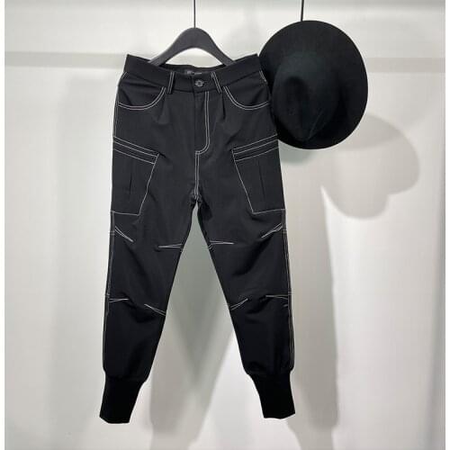 Owen Seak Men Casual Pencil Pants High Street Wear Mens Clothing England Sweatpants Preppy Autumn Winter Cross Black Pants