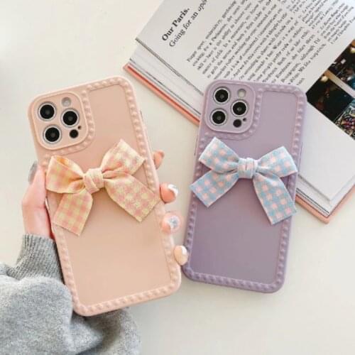 GIMFUN Cartoon Purple Bowknot Phone Case for iPhone 12 Mini 11 Pro X XR XS Max 7 8plus Case Tassel Case Soft Tpu Cover Case
