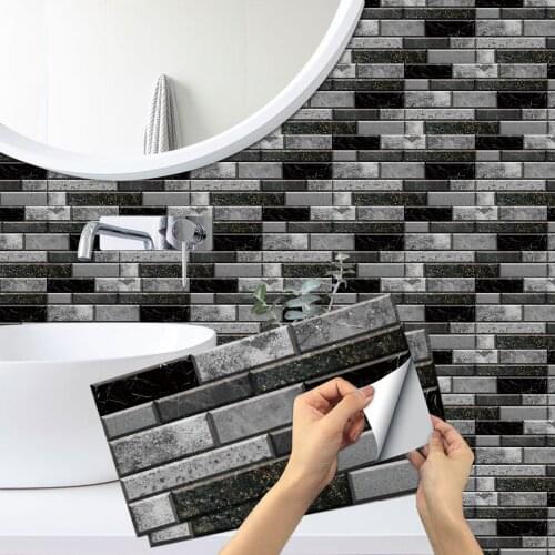 Home Retro Mosaic Self Adhesive Tile Wall Sticker Vinyl Waterproof Peel and Stick Kitchen Bathroom Backsplash Decoration Brick